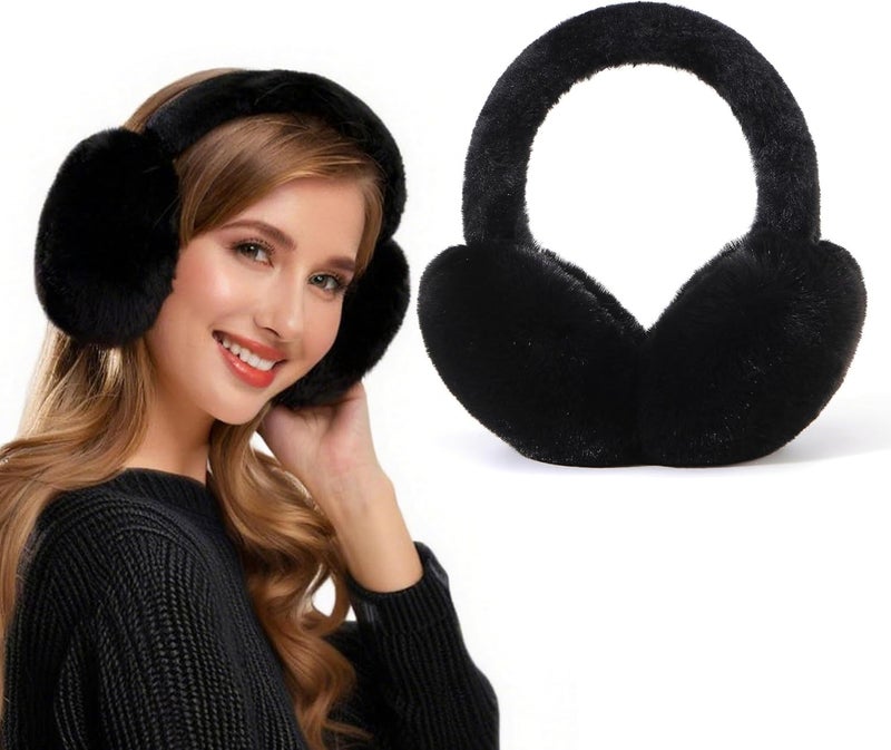 Eyegla Winter Ear Muffs Women Adjustable Fuzzy Earmuffs Faux Fur Ear Warmers Foldable Ear Covers for Cold Weather - Image 1